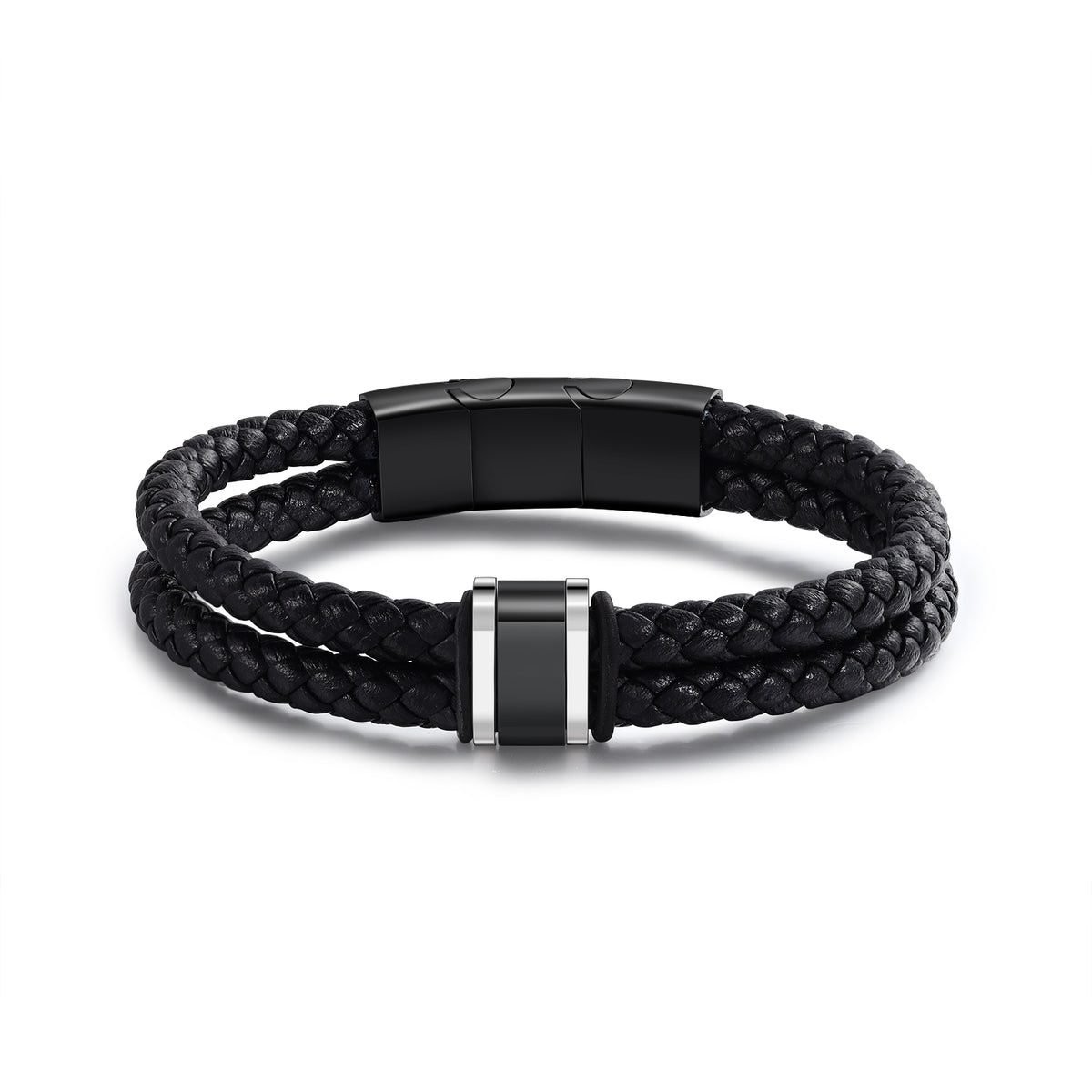 Men's Steel and Leather Name Bead Bracelet