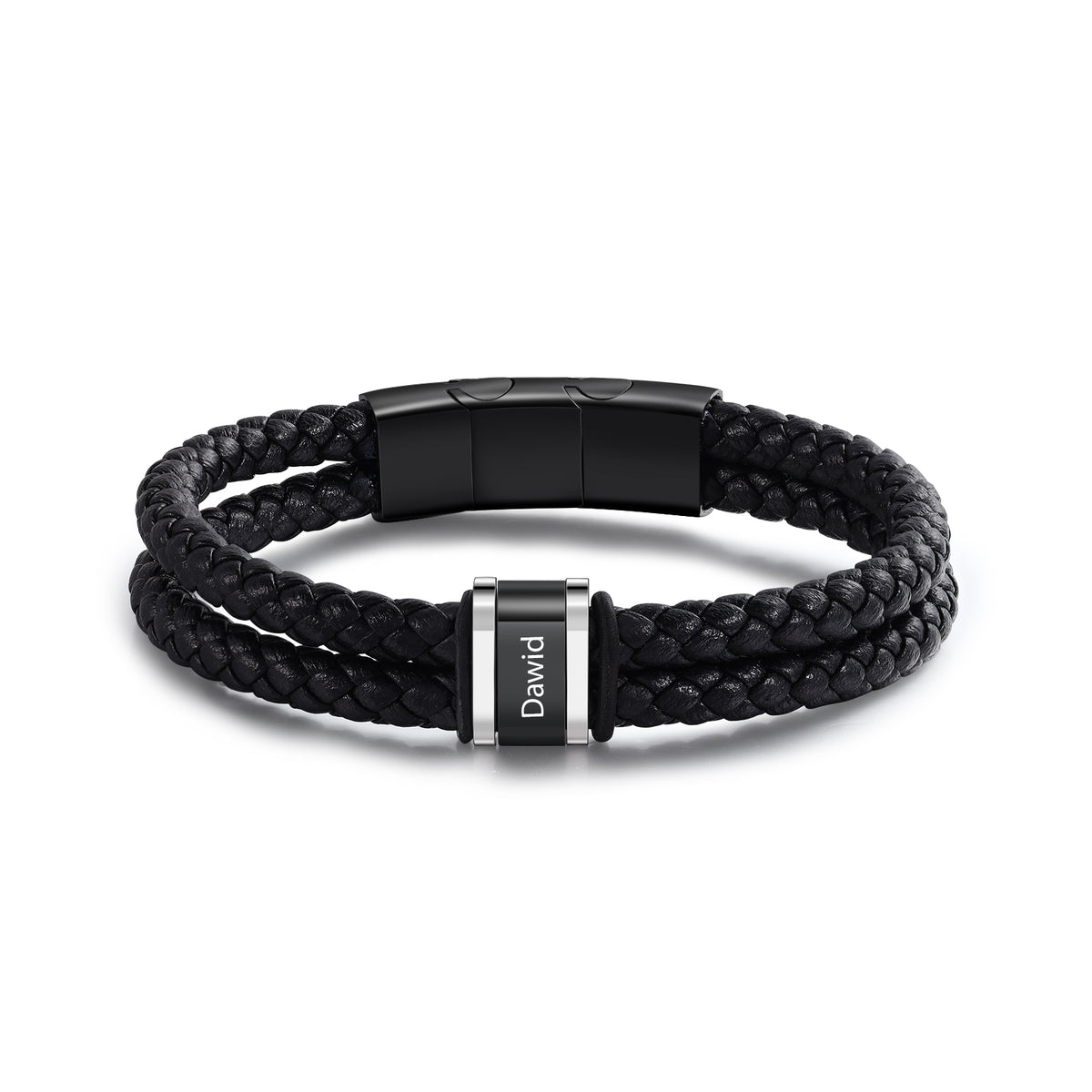 Men's Steel and Leather Name Bead Bracelet