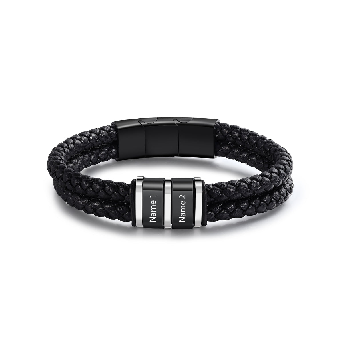 Men's Steel and Leather Name Bead Bracelet