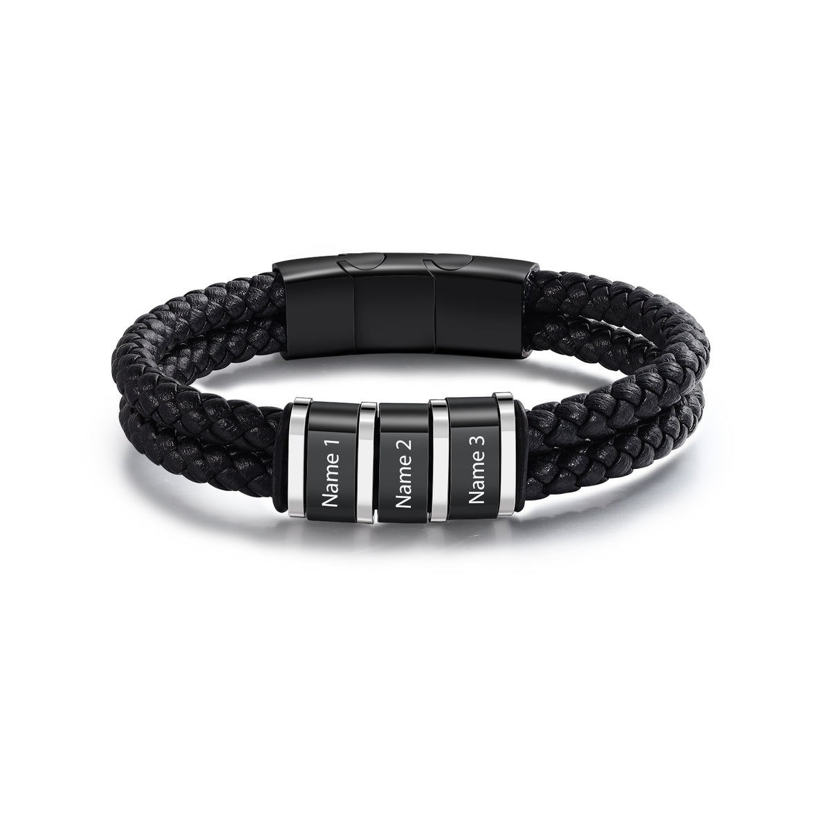 Men's Steel and Leather Name Bead Bracelet