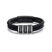 Men's Steel and Leather Name Bead Bracelet