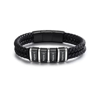 Men's Steel and Leather Name Bead Bracelet