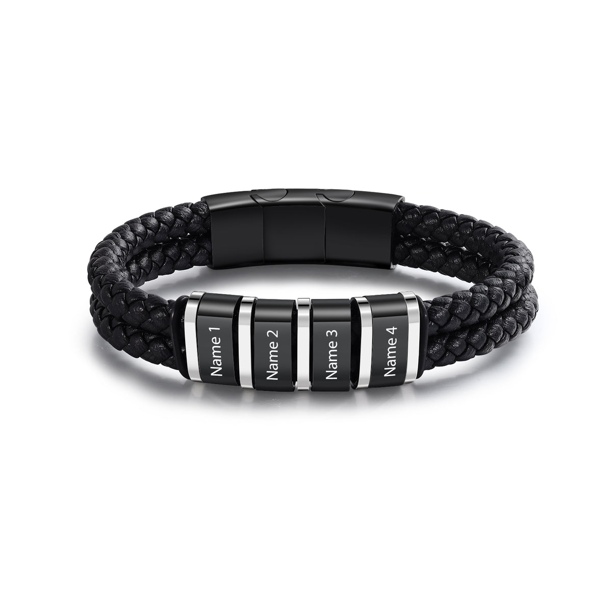 Men's Steel and Leather Name Bead Bracelet