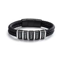 Men's Steel and Leather Name Bead Bracelet