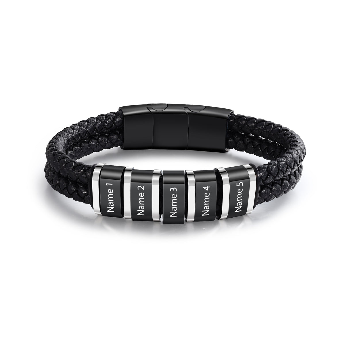 Men's Steel and Leather Name Bead Bracelet