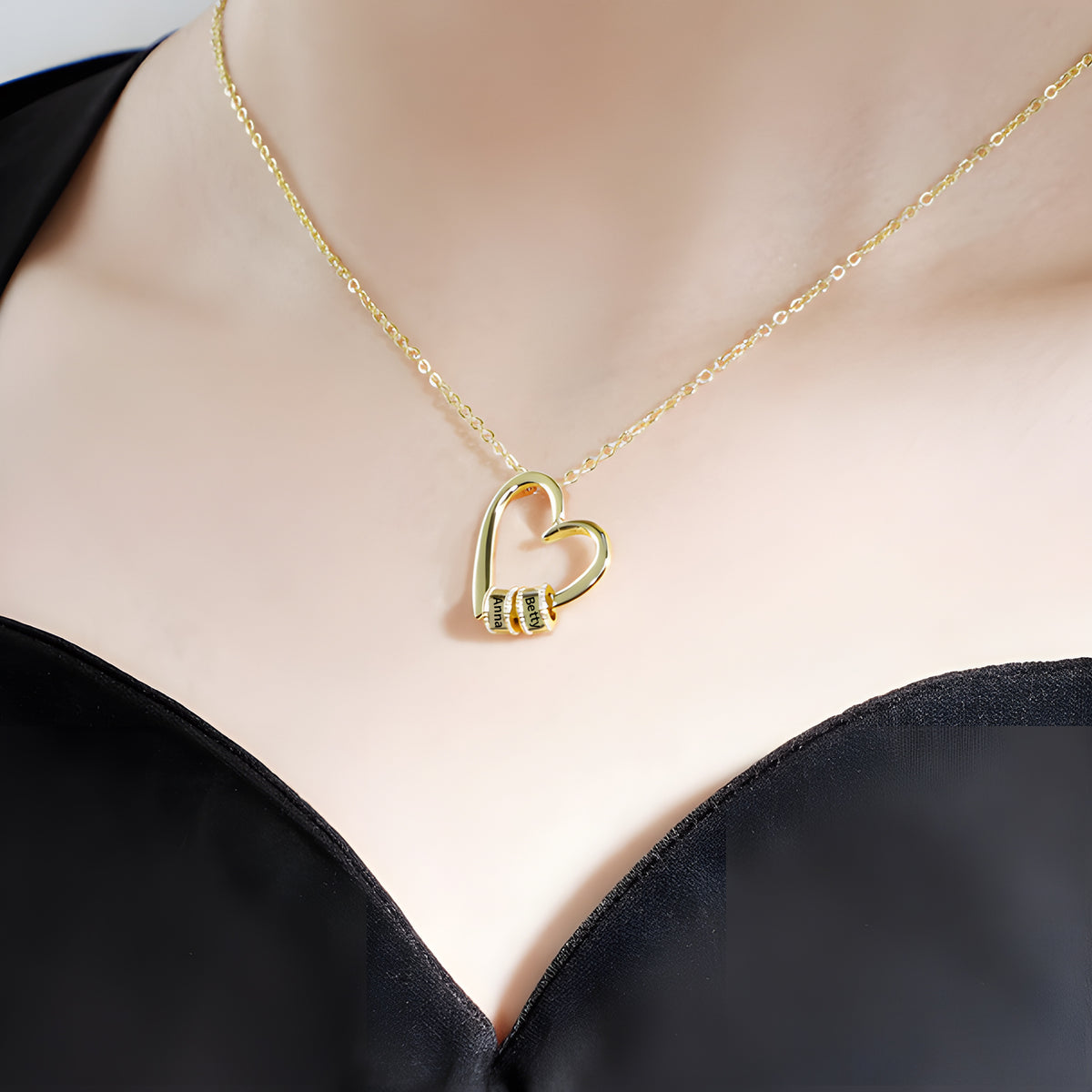 Personalized Heart Necklace with Name Beads