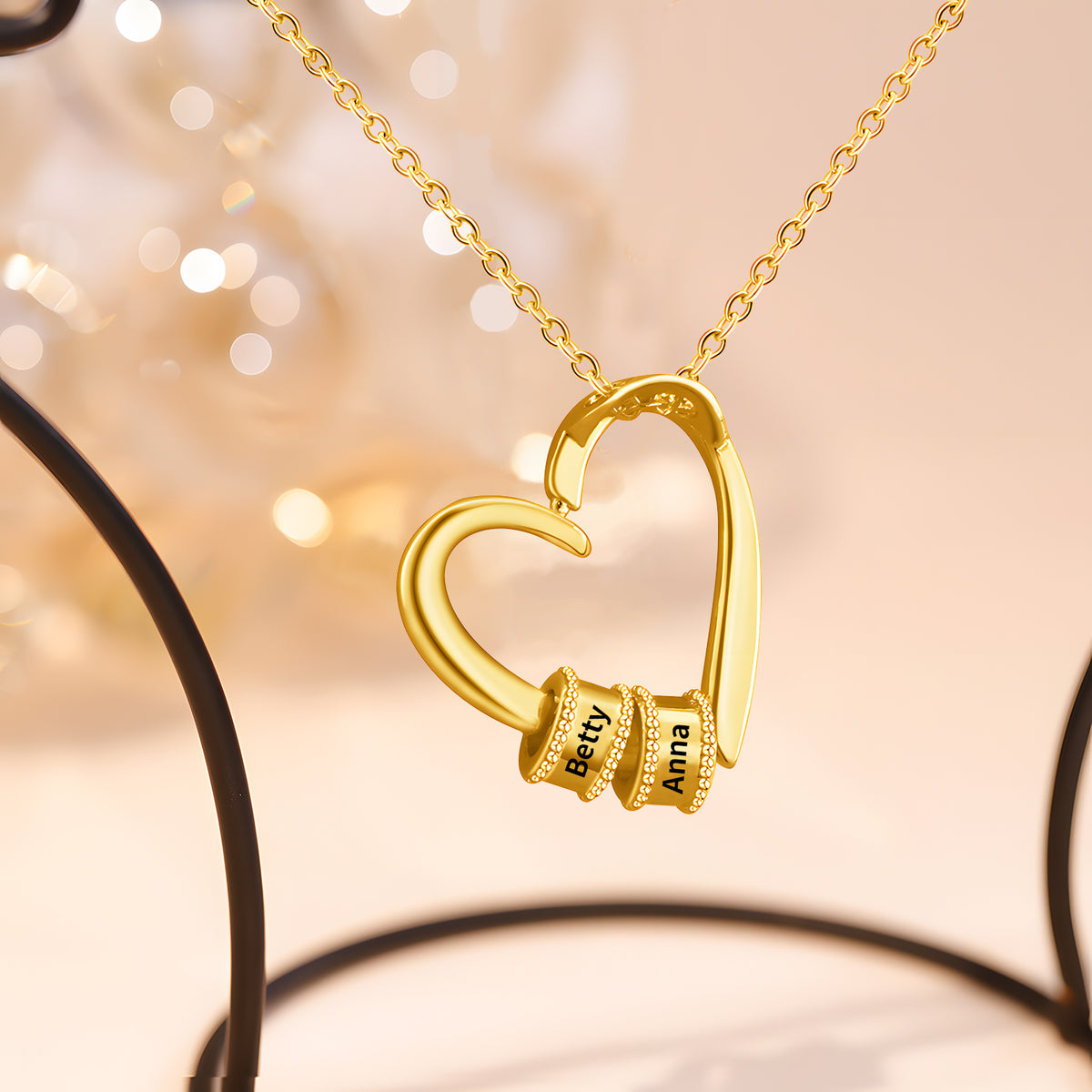 Personalized Heart Necklace with Name Beads