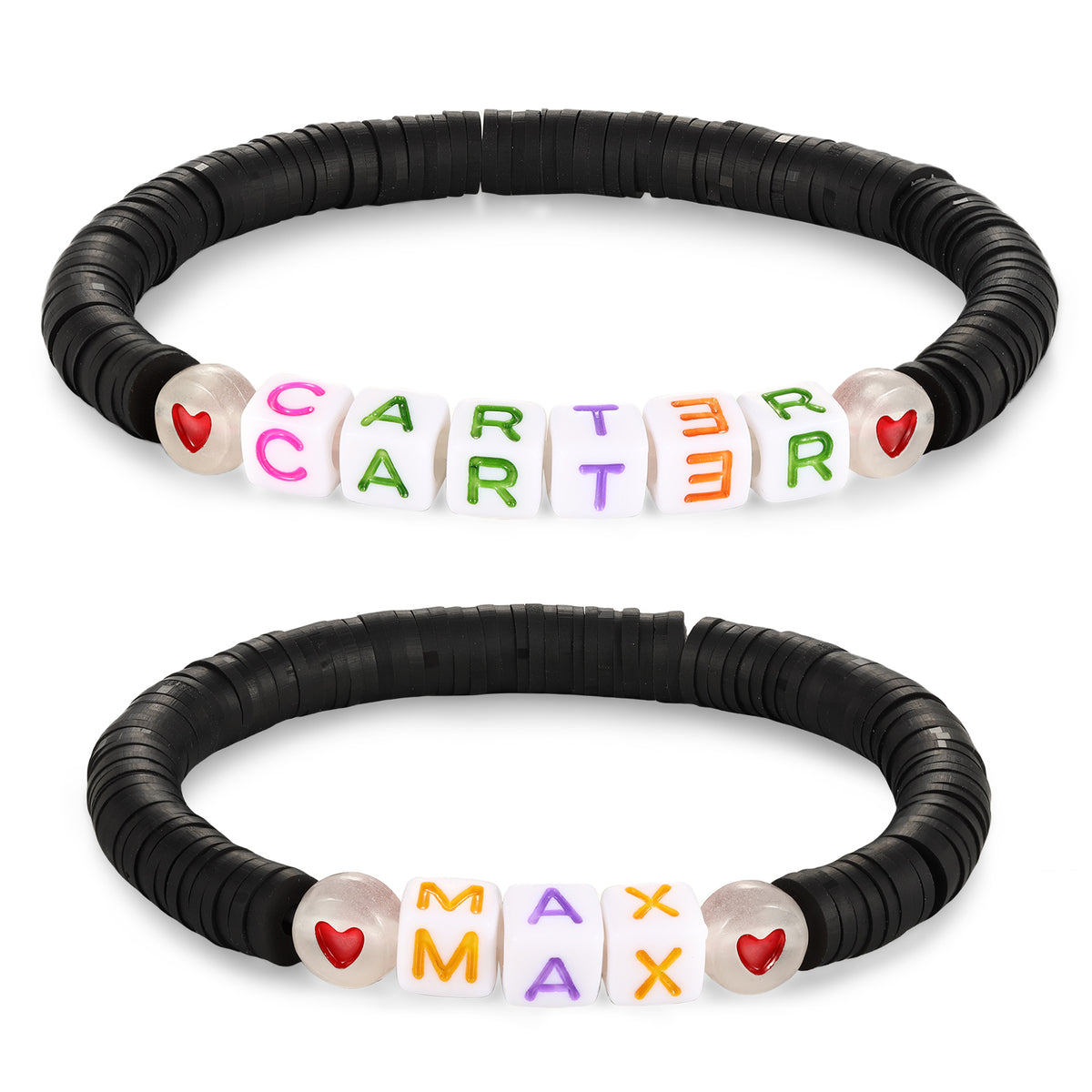 Mom and Kid Name Letter Bead Bracelet Set