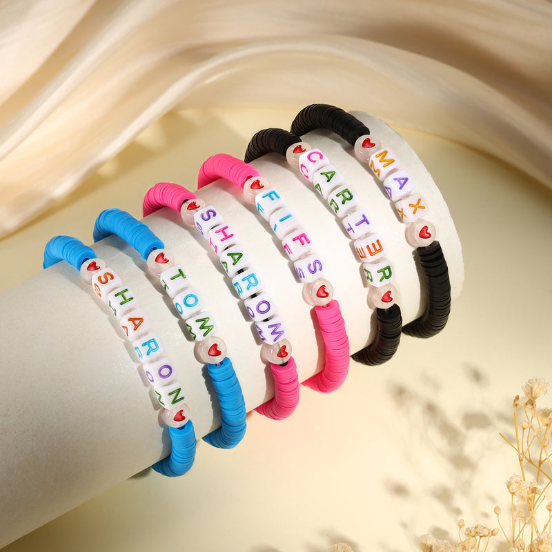 Mom and Kid Name Letter Bead Bracelet Set