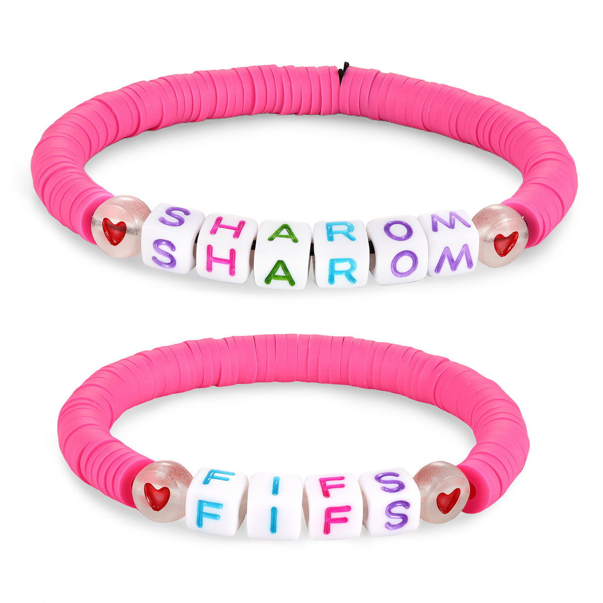 Mom and Kid Name Letter Bead Bracelet Set