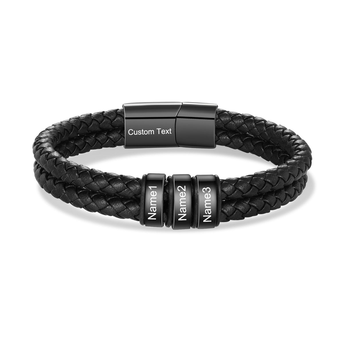 Men's Custom Text Leather Name Bead Bracelet