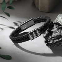 Men's Custom Text Leather Name Bead Bracelet