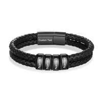 Men's Custom Text Leather Name Bead Bracelet