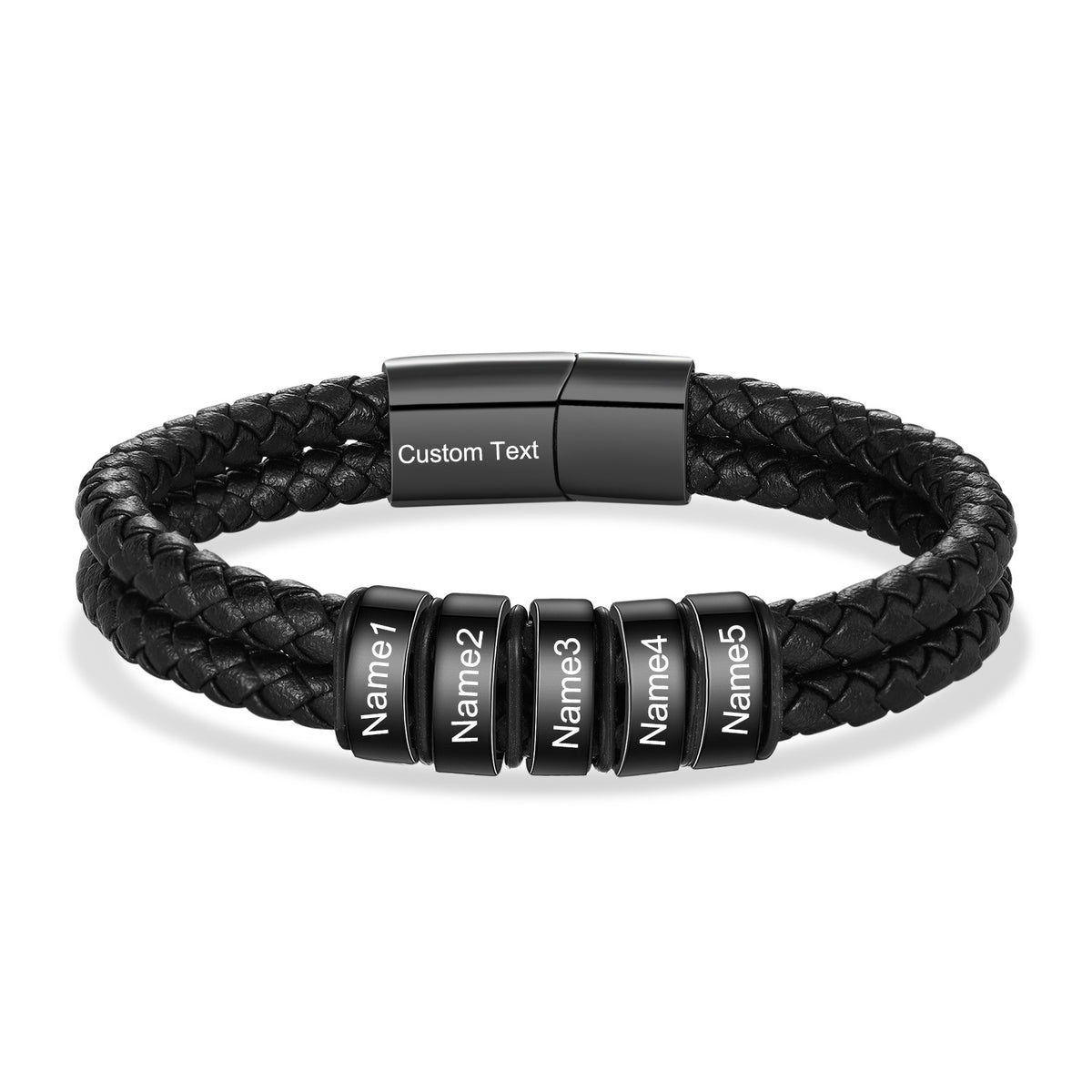 Men's Custom Text Leather Name Bead Bracelet