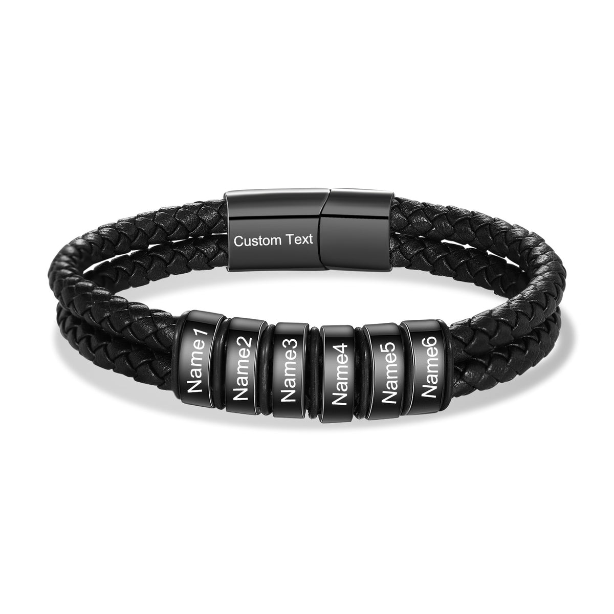 Men's Custom Text Leather Name Bead Bracelet