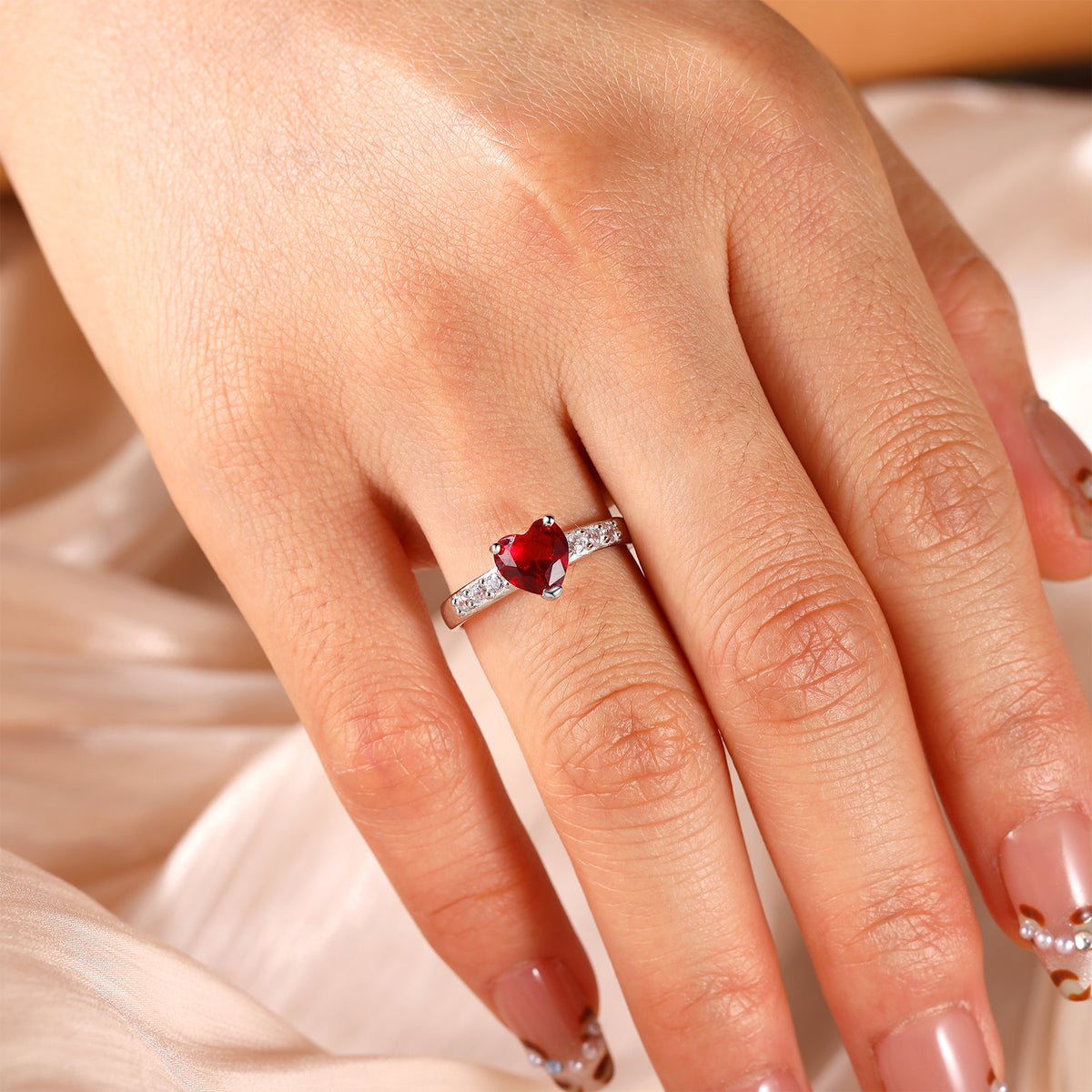 Sterling Silver Heart Birthstone Name Ring