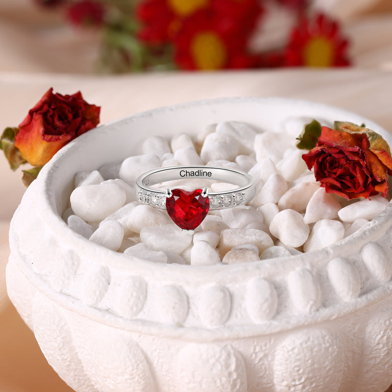 Sterling Silver Heart Birthstone Name Ring