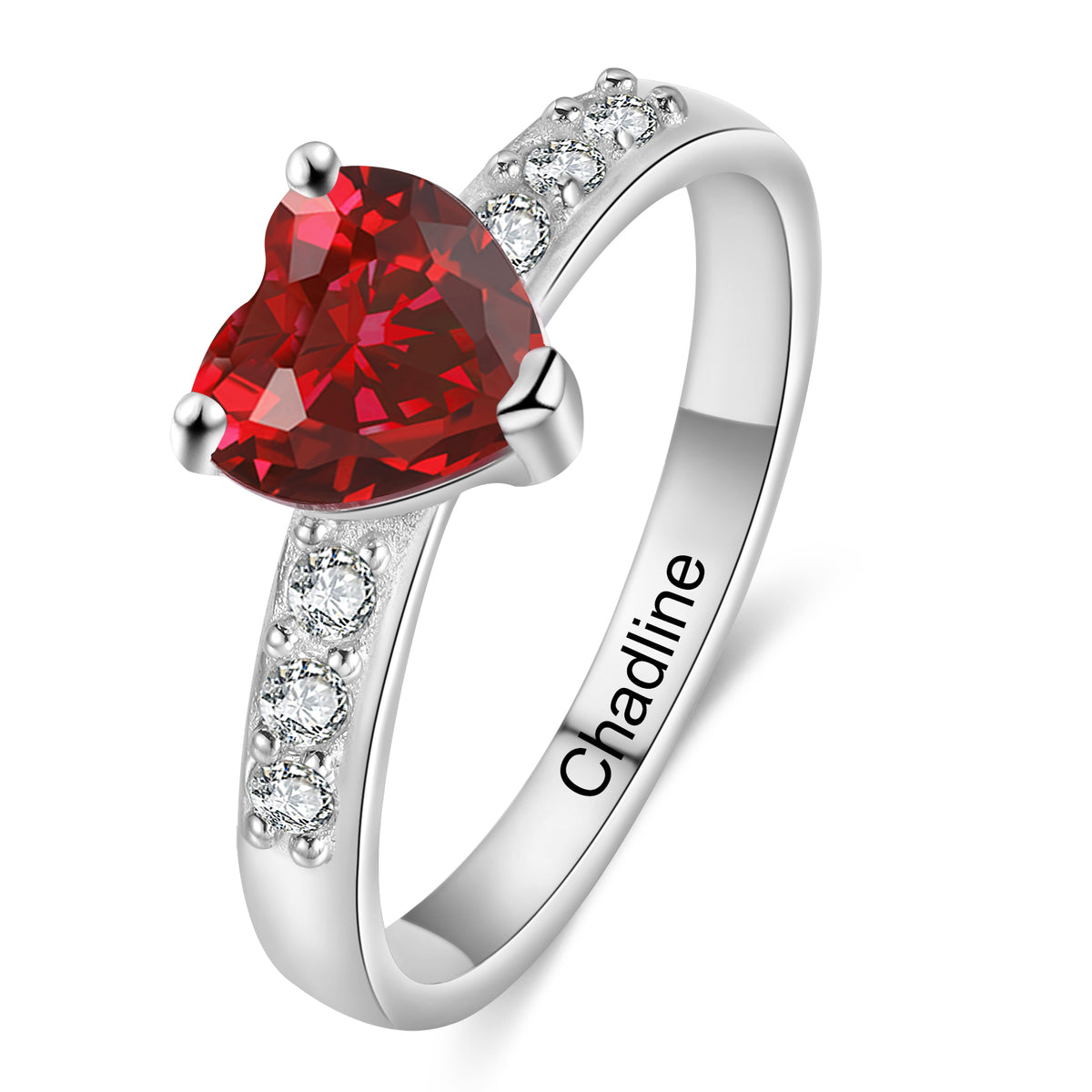 Sterling Silver Heart Birthstone Name Ring