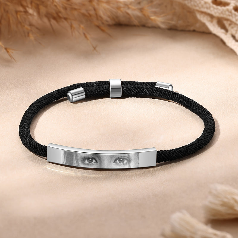 Custom Eyes Photo Bar Braided Rope Bracelet