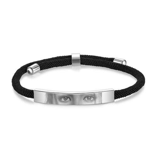 Custom Eyes Photo Bar Braided Rope Bracelet