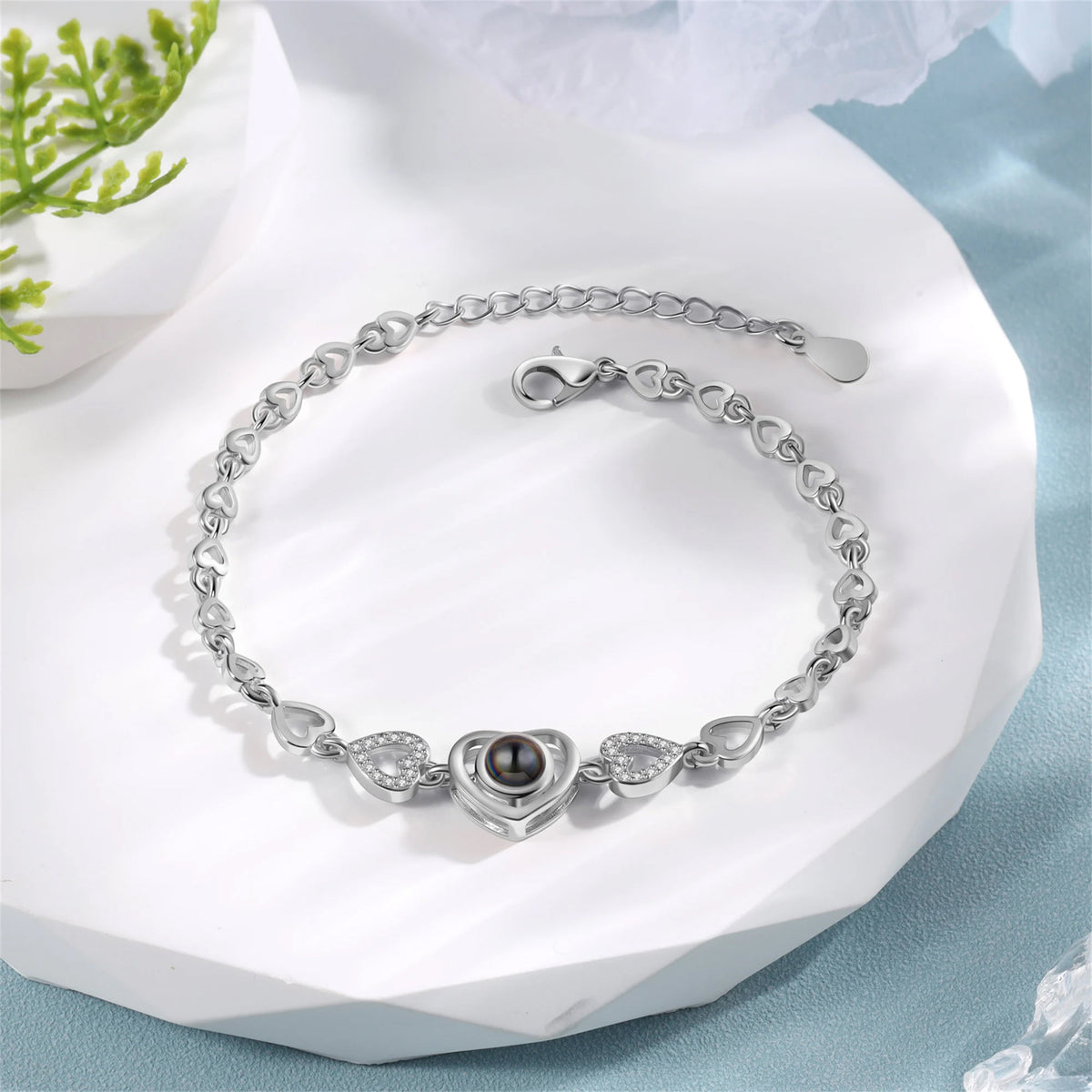 Sterling Silver Heart Photo Projection Bracelet