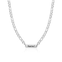 Men's Engraved Name Bar Figaro Chain Necklace