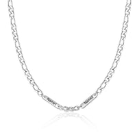 Men's Engraved Name Bar Figaro Chain Necklace
