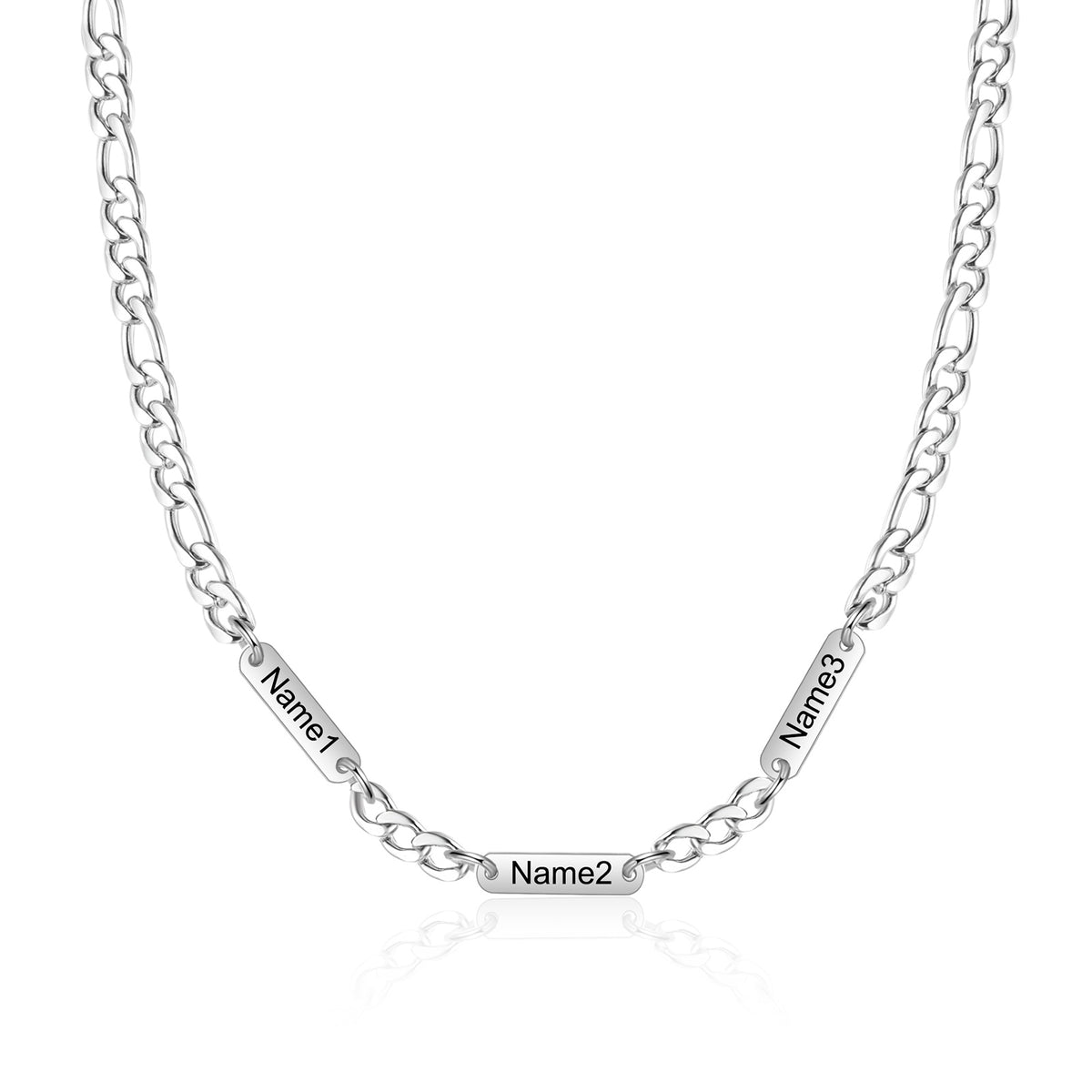 Men's Engraved Name Bar Figaro Chain Necklace