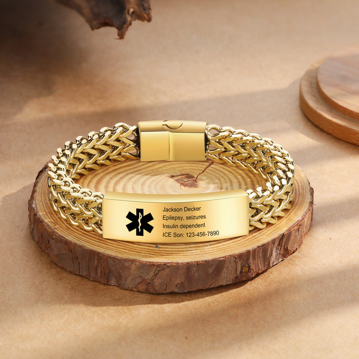 Engraved Medical ID Bracelet with Heavy Chain