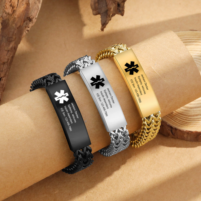 Engraved Medical ID Bracelet with Heavy Chain