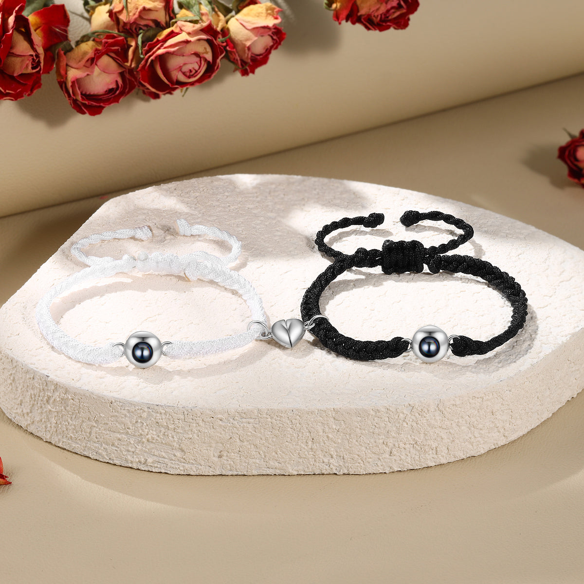 Couple Photo Projection Heart Braided Bracelets