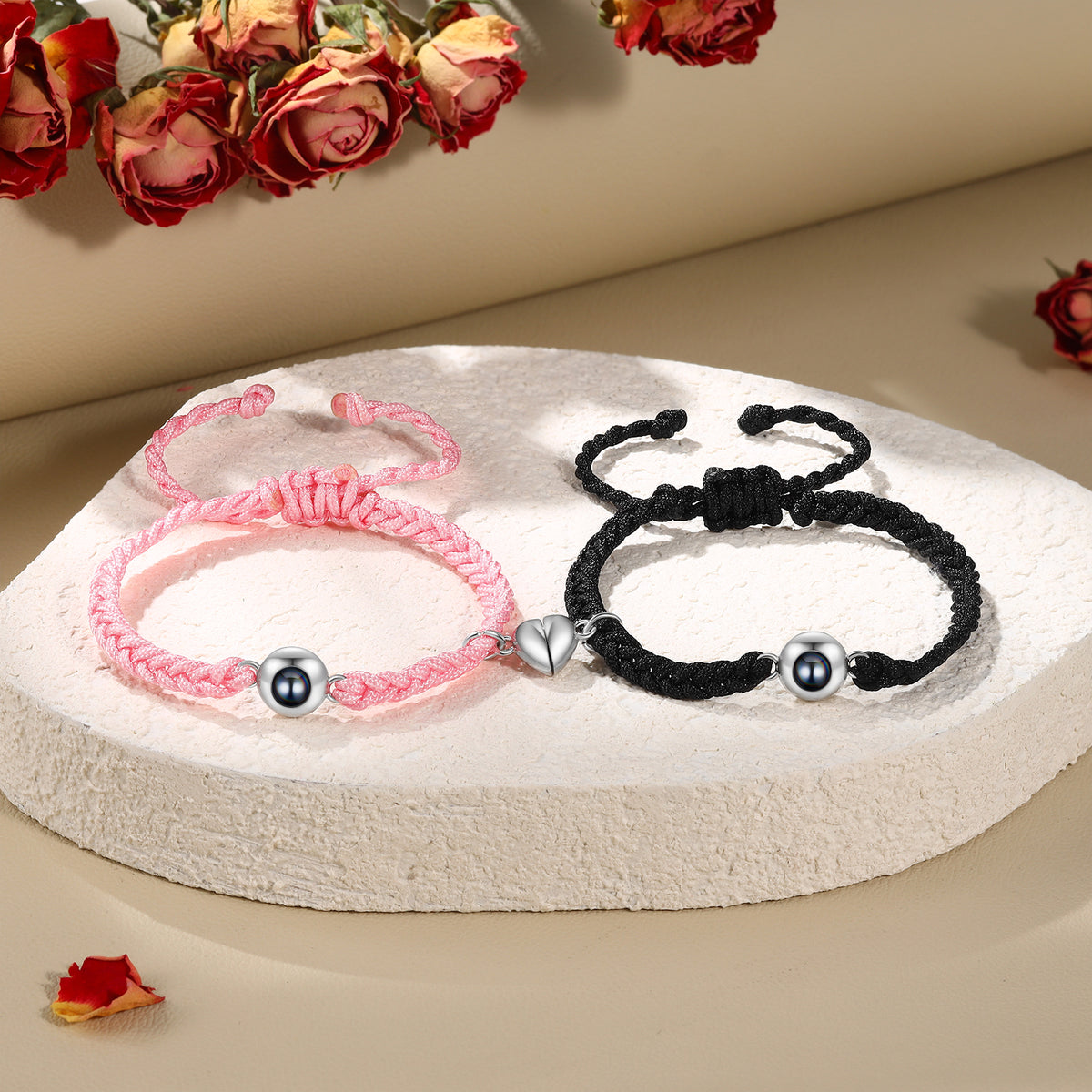 Couple Photo Projection Heart Braided Bracelets