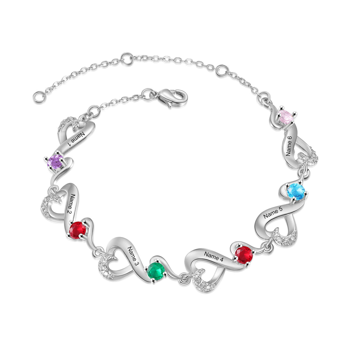 Birthstone Heart Infinity Family Bracelet