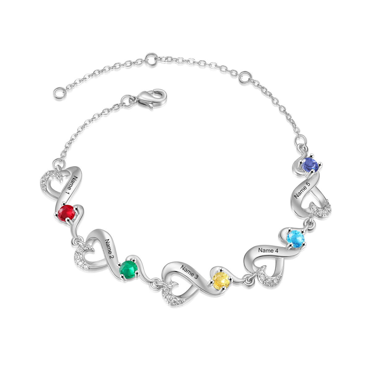 Birthstone Heart Infinity Family Bracelet