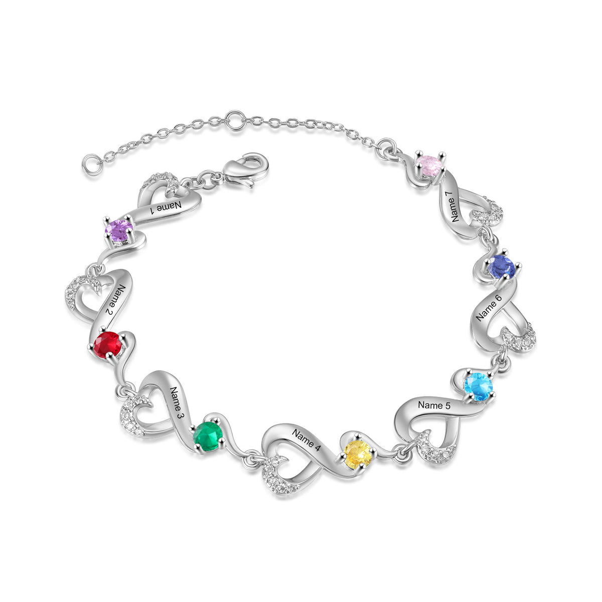 Birthstone Heart Infinity Family Bracelet