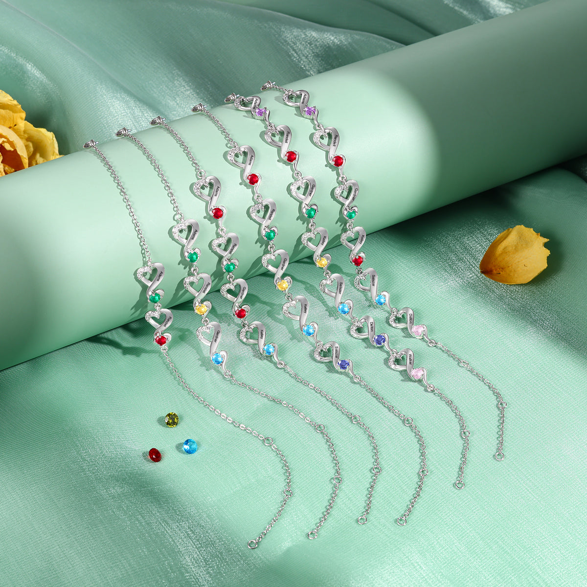 Birthstone Heart Infinity Family Bracelet