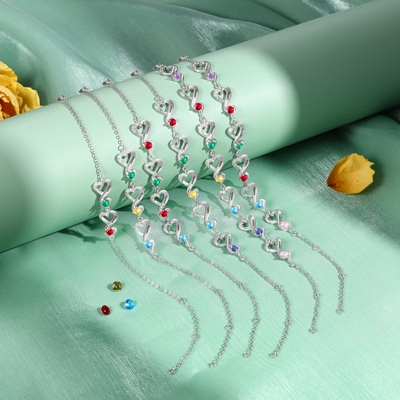 Birthstone Heart Infinity Family Bracelet