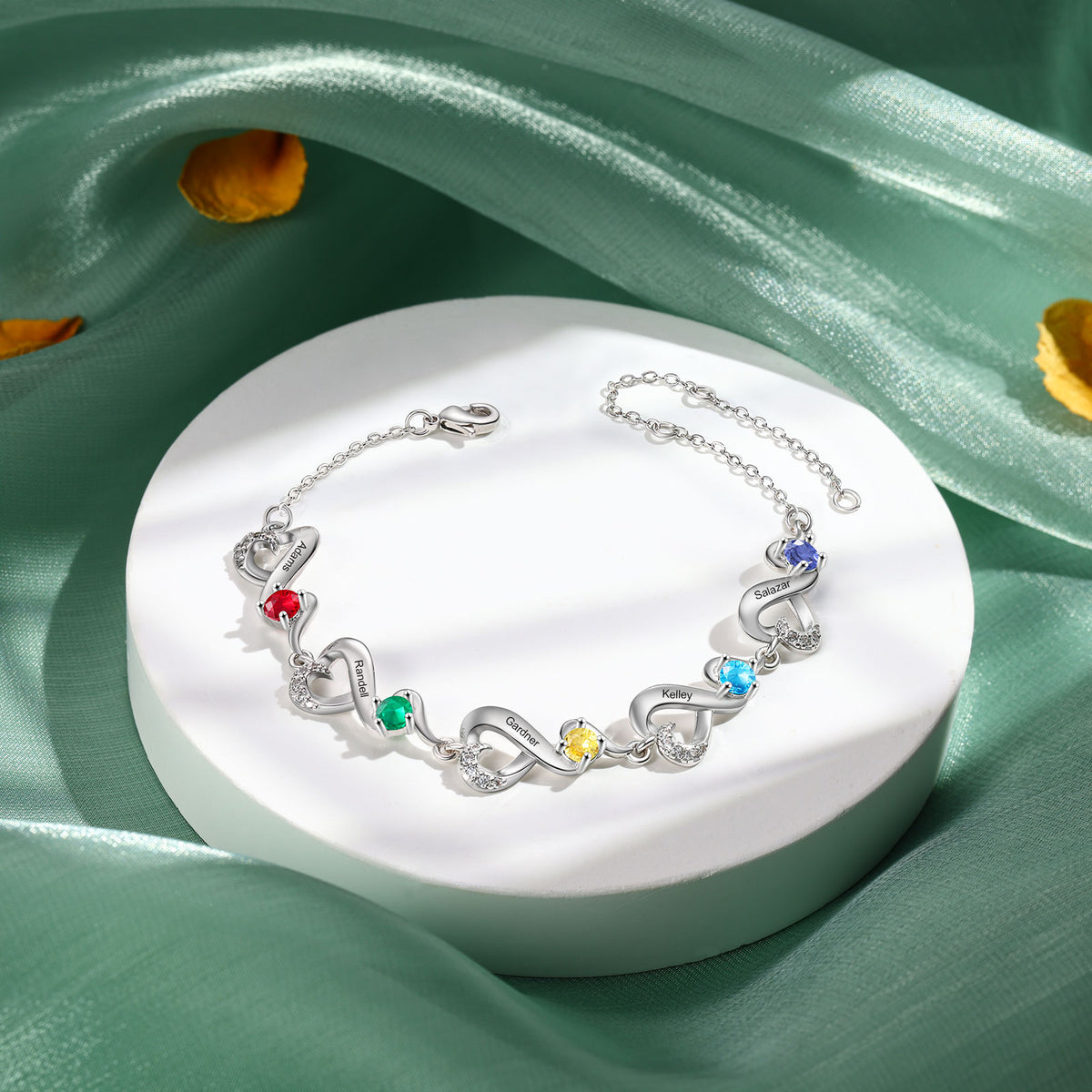 Birthstone Heart Infinity Family Bracelet
