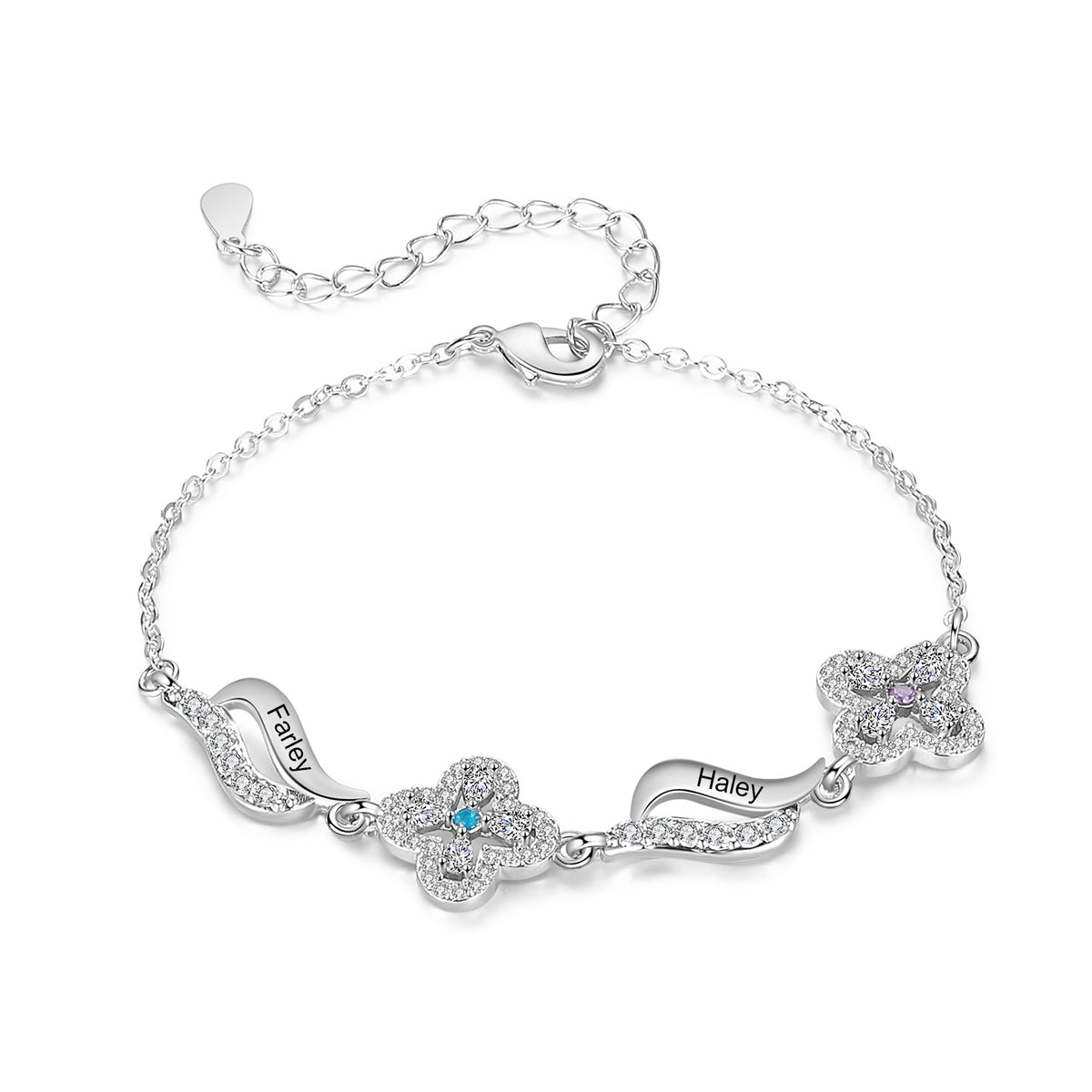 Birthstone Flower Link Name Bracelet