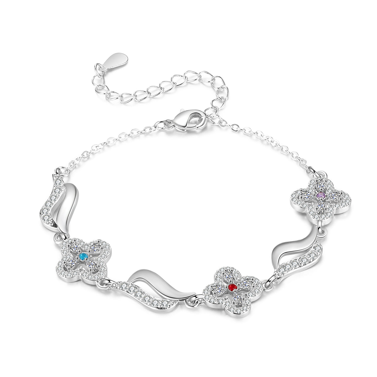 Birthstone Flower Link Name Bracelet