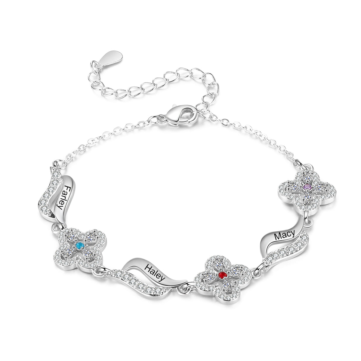Birthstone Flower Link Name Bracelet