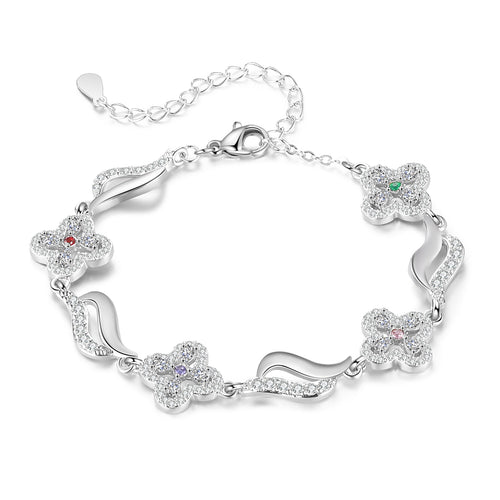 Birthstone Flower Link Name Bracelet