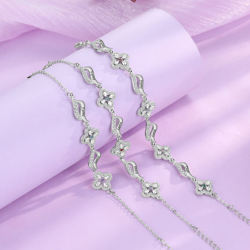 Birthstone Flower Link Name Bracelet