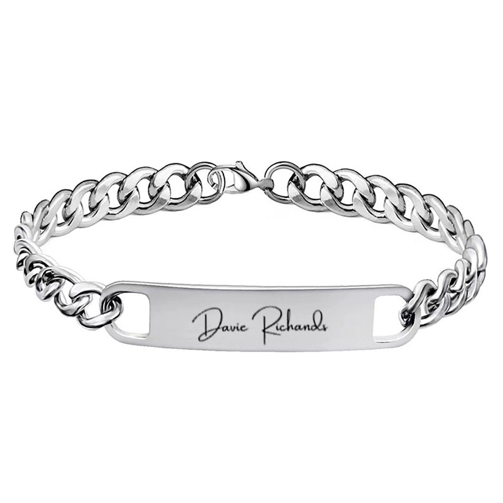Engraved Name Bar Curb Chain Bracelet