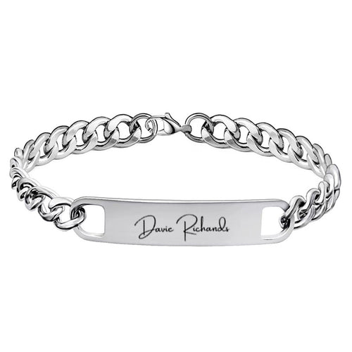 Engraved Name Bar Curb Chain Bracelet