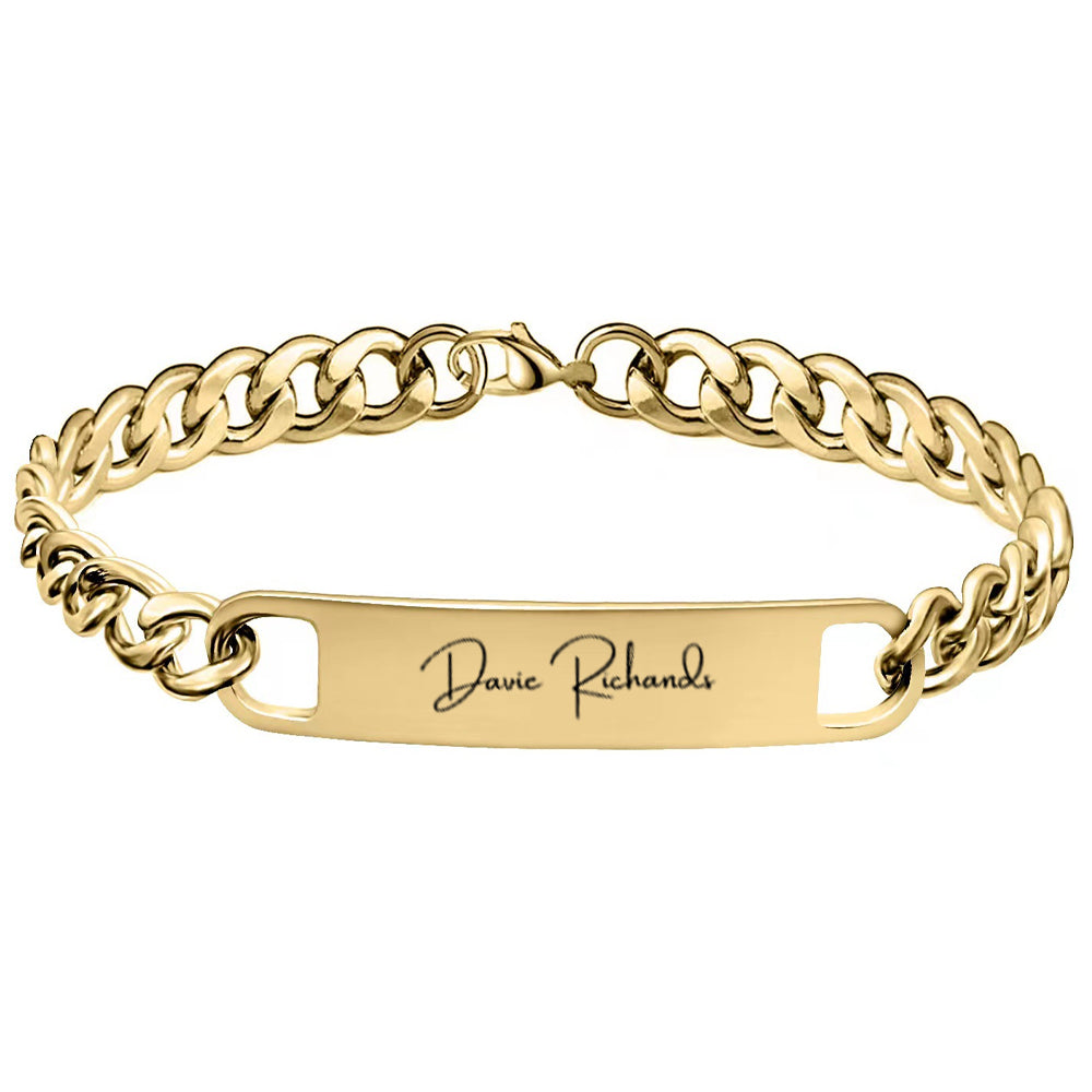Engraved Name Bar Curb Chain Bracelet