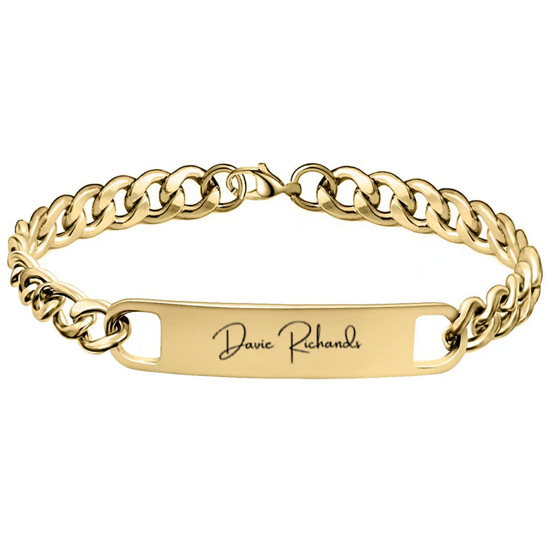 Engraved Name Bar Curb Chain Bracelet