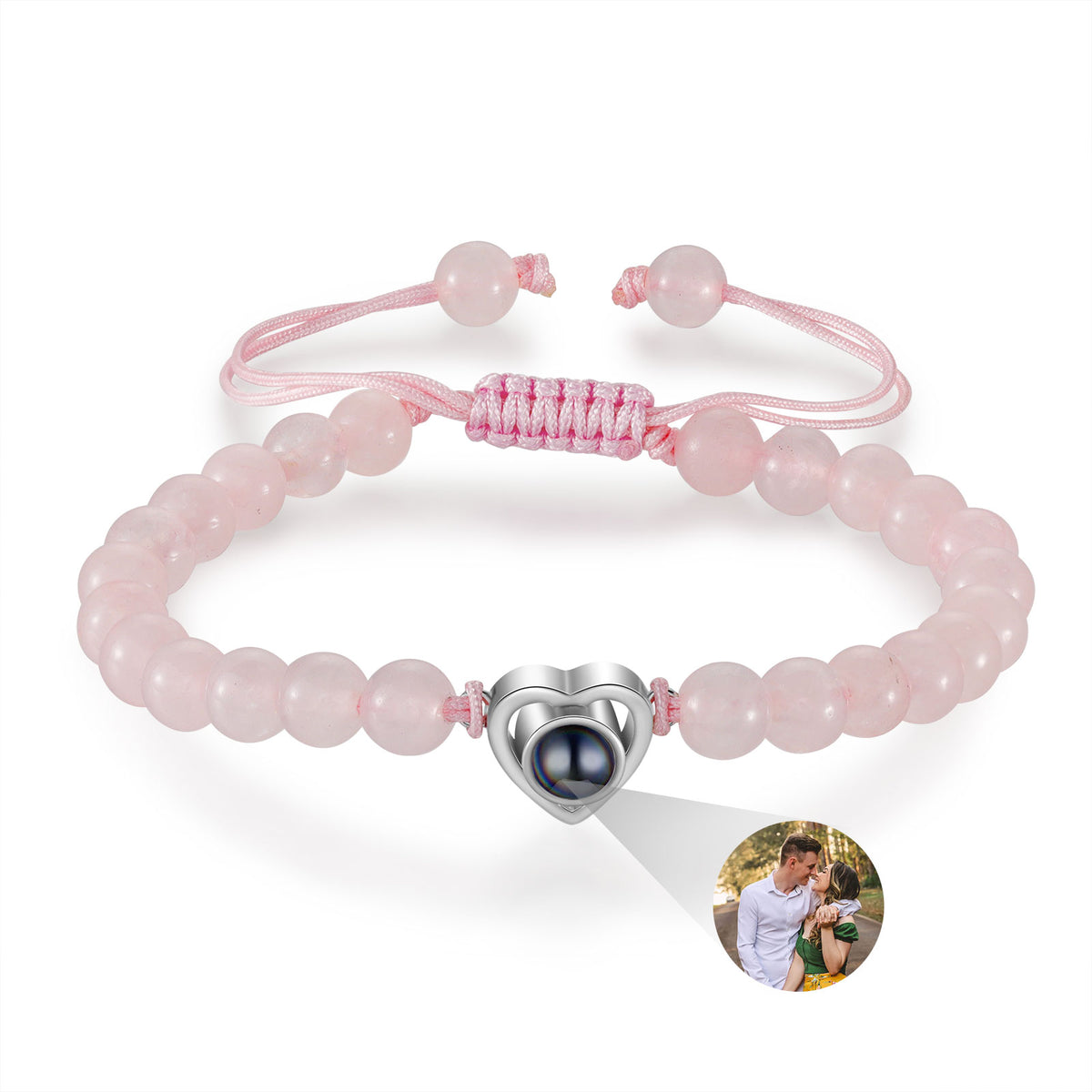 Pink Crystal Bead Heart Photo Projection Bracelet