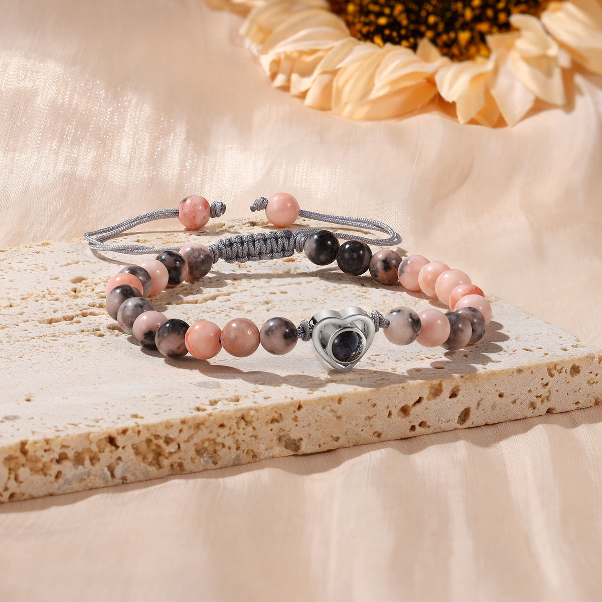 Pink and Black Bead Photo Projection Bracelet
