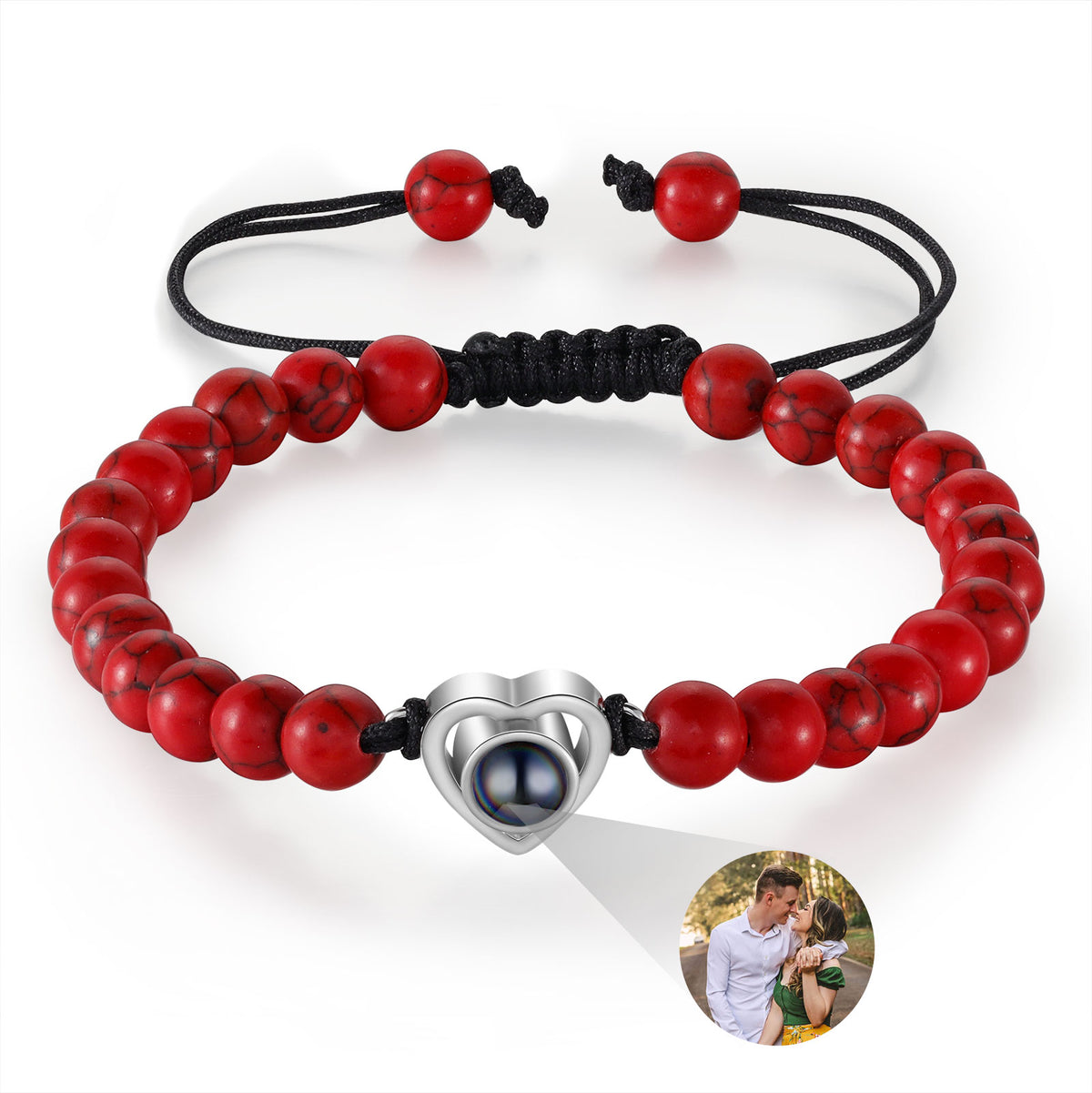 Red Bead Heart Photo Projection Bracelet